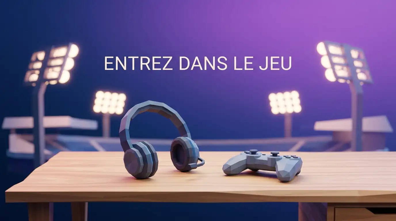 Casque manette et éclairage de stade évoquent sport et sports électroniques